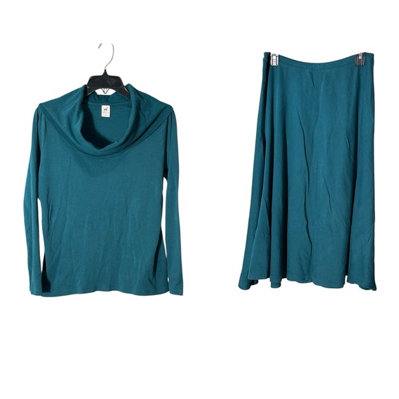 Peruvian Connection 100% Pima Cotton Large Shirt Skirt Set Women's Blue #R13-5 - Picture 15 of 15